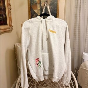Women's Light Gray Hoodie with Floral Detail